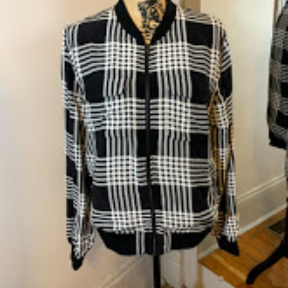 Equipment Abbott Silk Bomber Jacket  B & W Plaid
